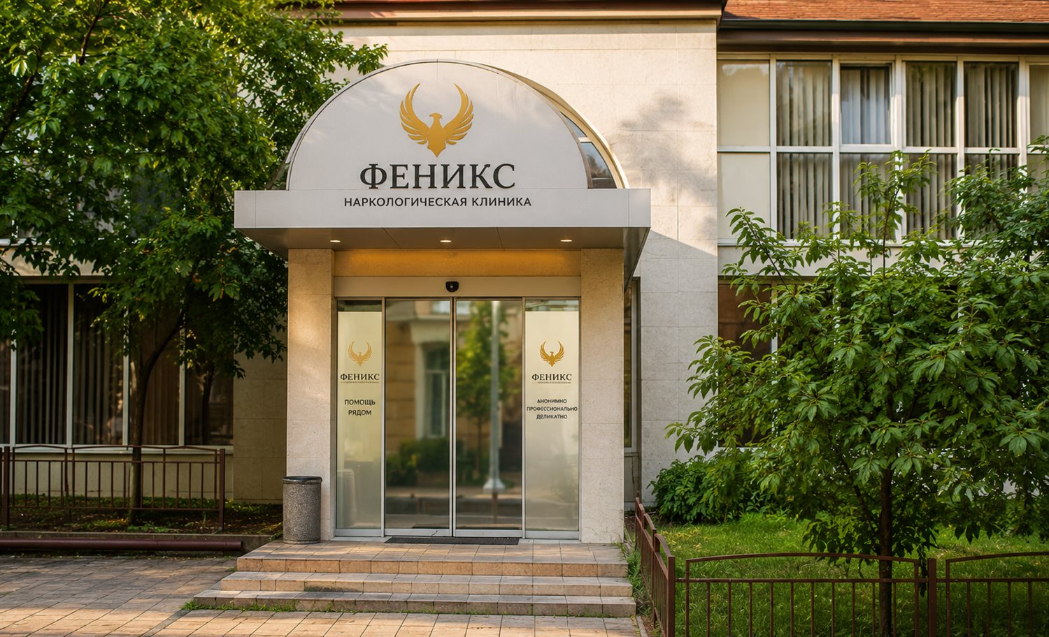Вход в наркологическую клинику «Феникс» в Задонске
